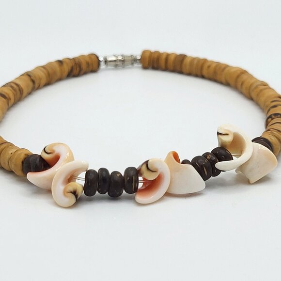 Curly Shell & Coconut Shell Heshi Anklet Barrel Clasp 9.5" - Picture 1 of 7